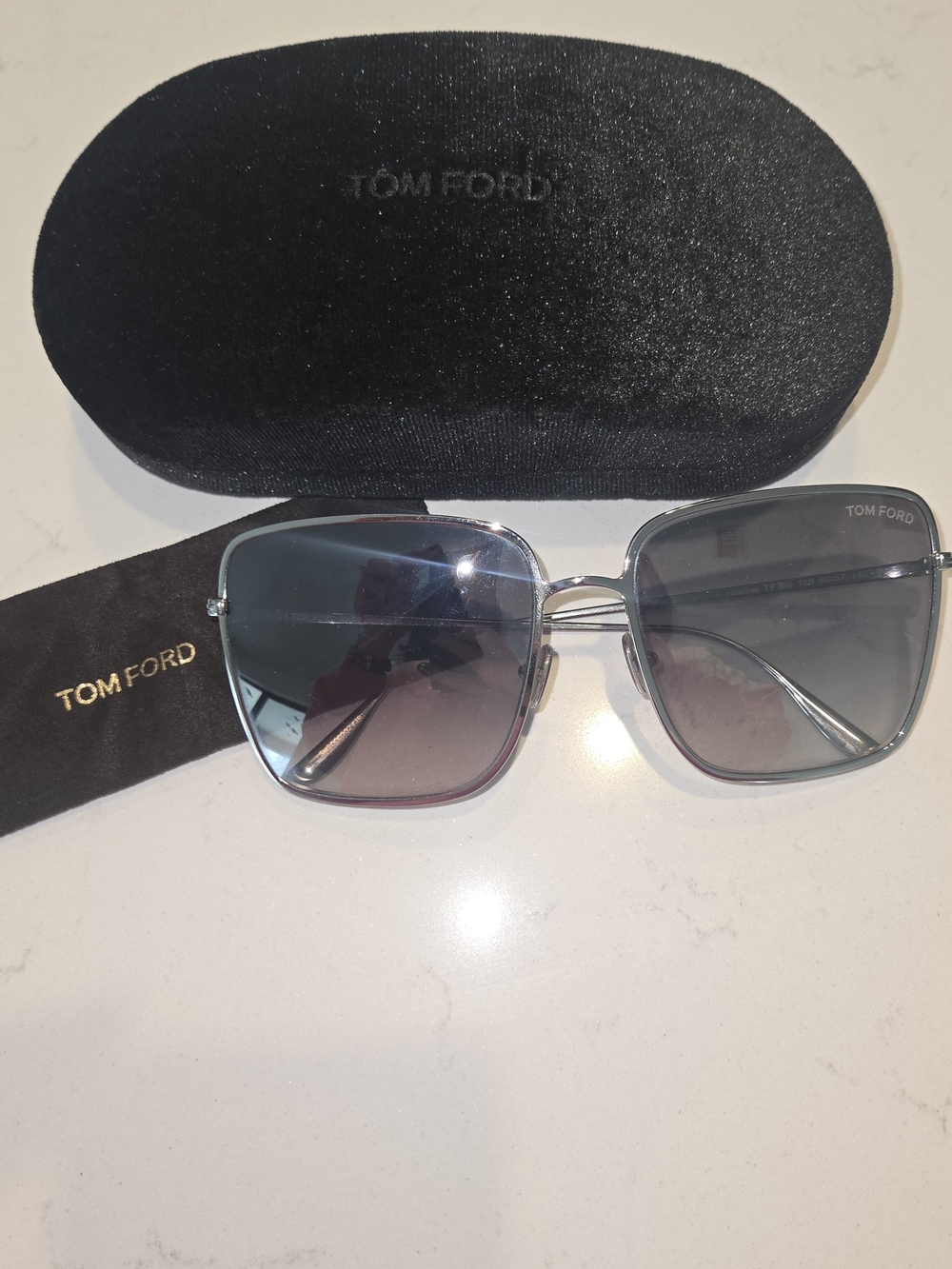 Authentic Tom Ford Fausto TF 39 Sunglasses – Silver Oversized Square + Case